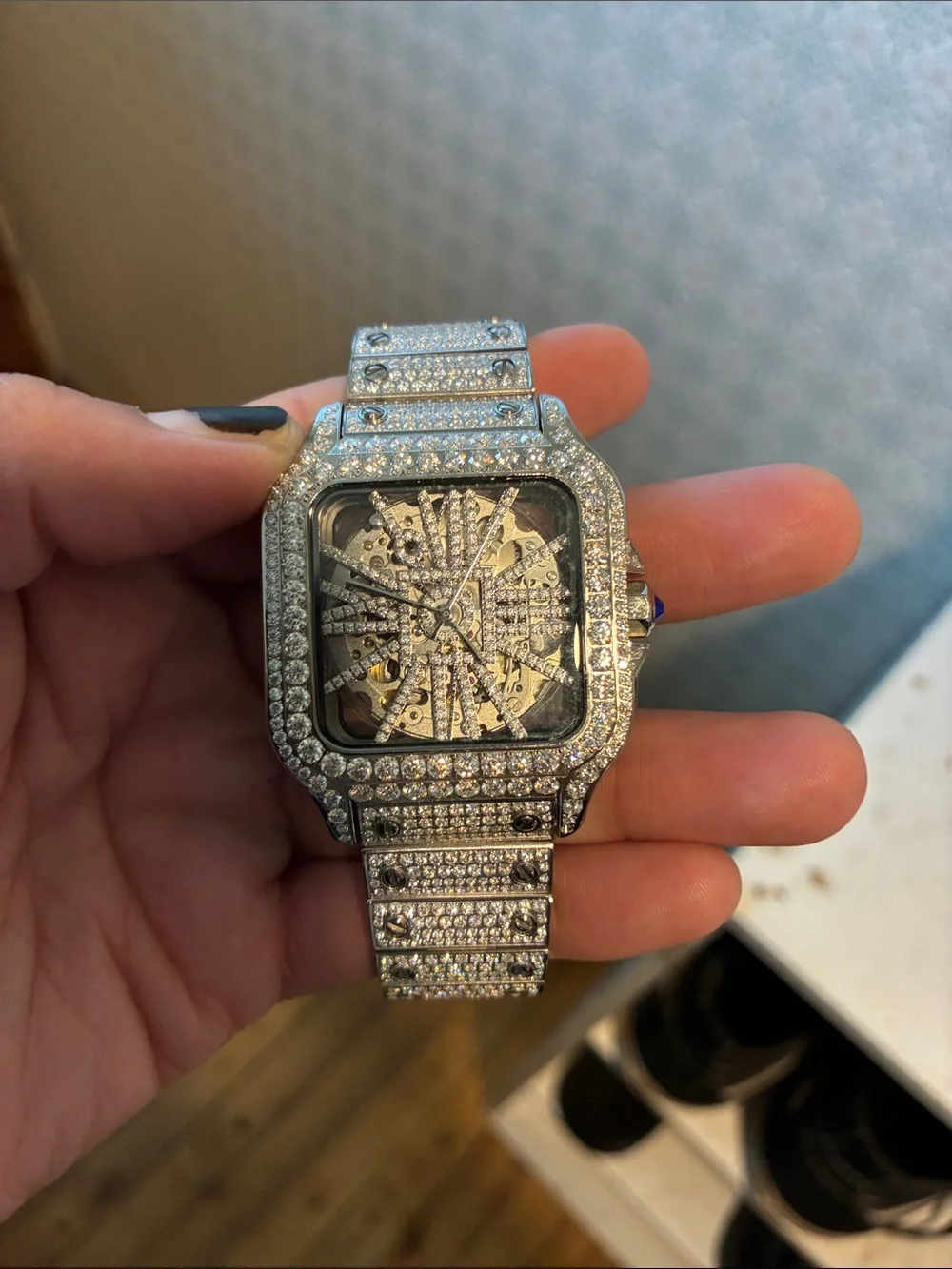 Sterling Silver Moissanite skeleton watch